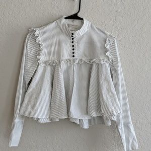 Nordstrom black and white striped cropped blouse